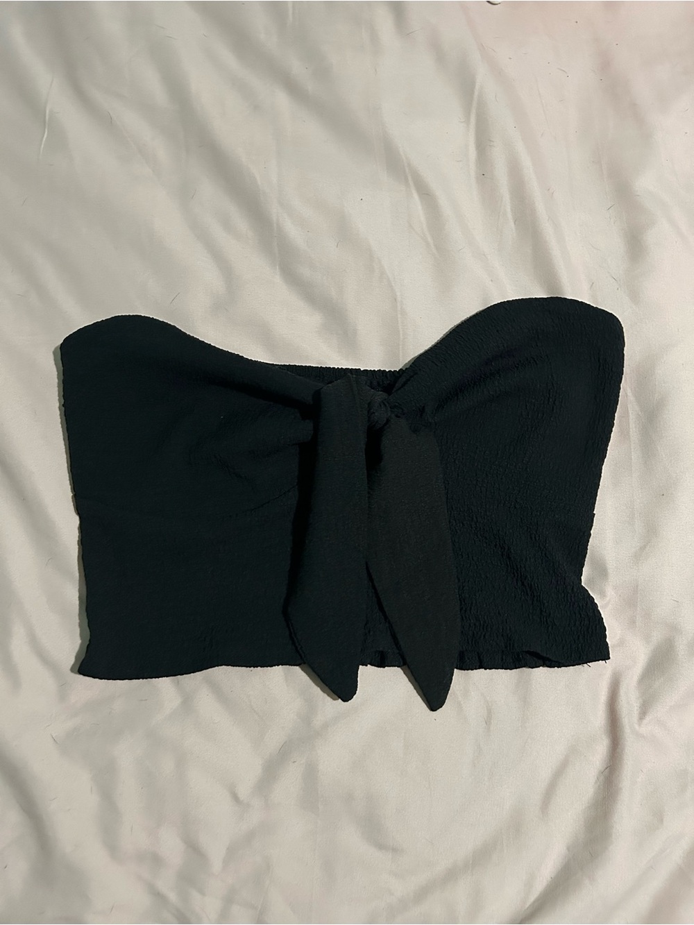 Black Strapless Tie-Front Tube Top
